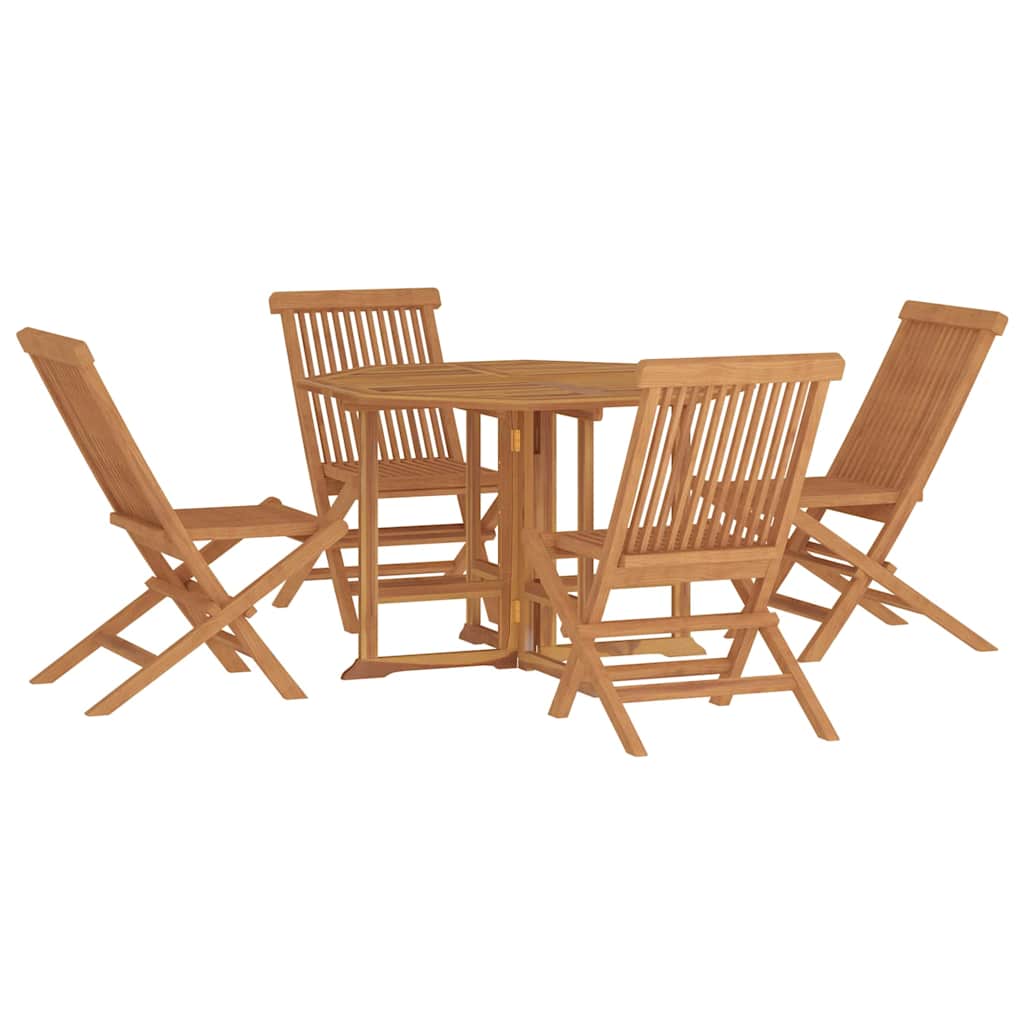 5 Pcs conjunto jantar dobrável p/ exterior madeira teca maciça