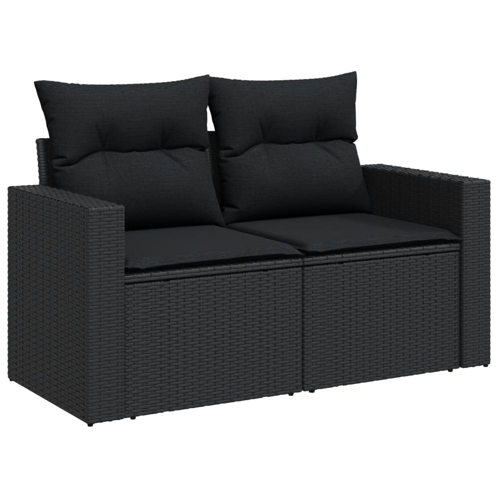 7 Pcs conjunto de sofás p/ jardim c/ almofadões vime PE preto