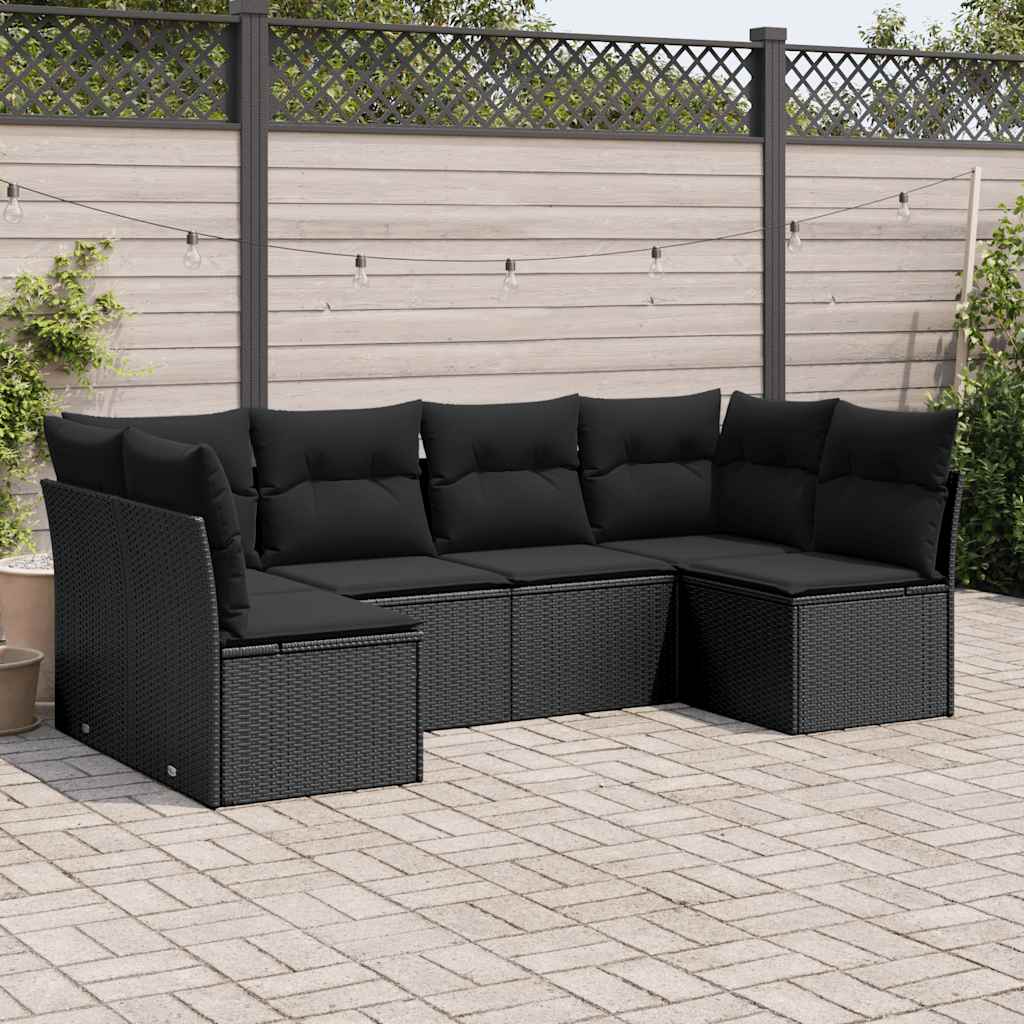 6 Pcs conjunto sofás de jardim c/ almofadões vime PE preto