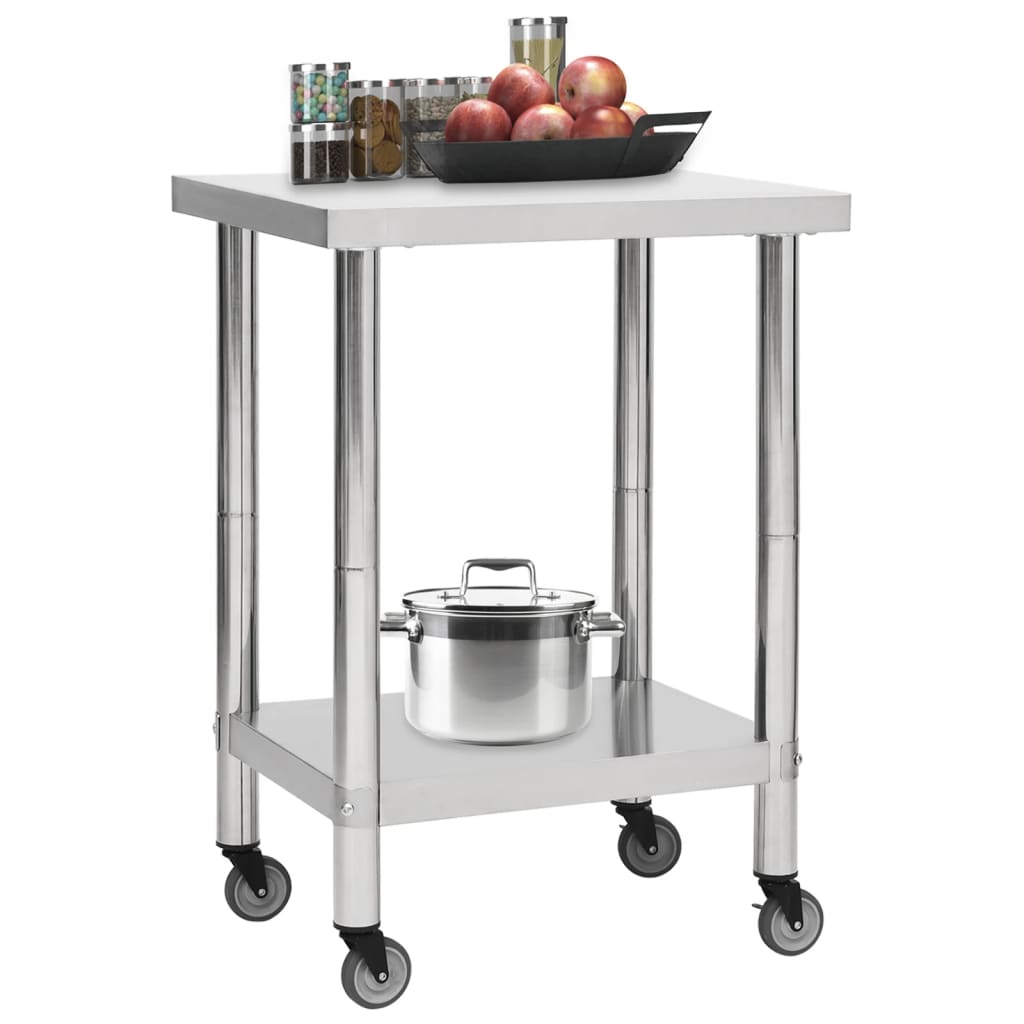 Mesa de trabalho de cozinha c/ rodas 60x30x85 cm aço inoxidável