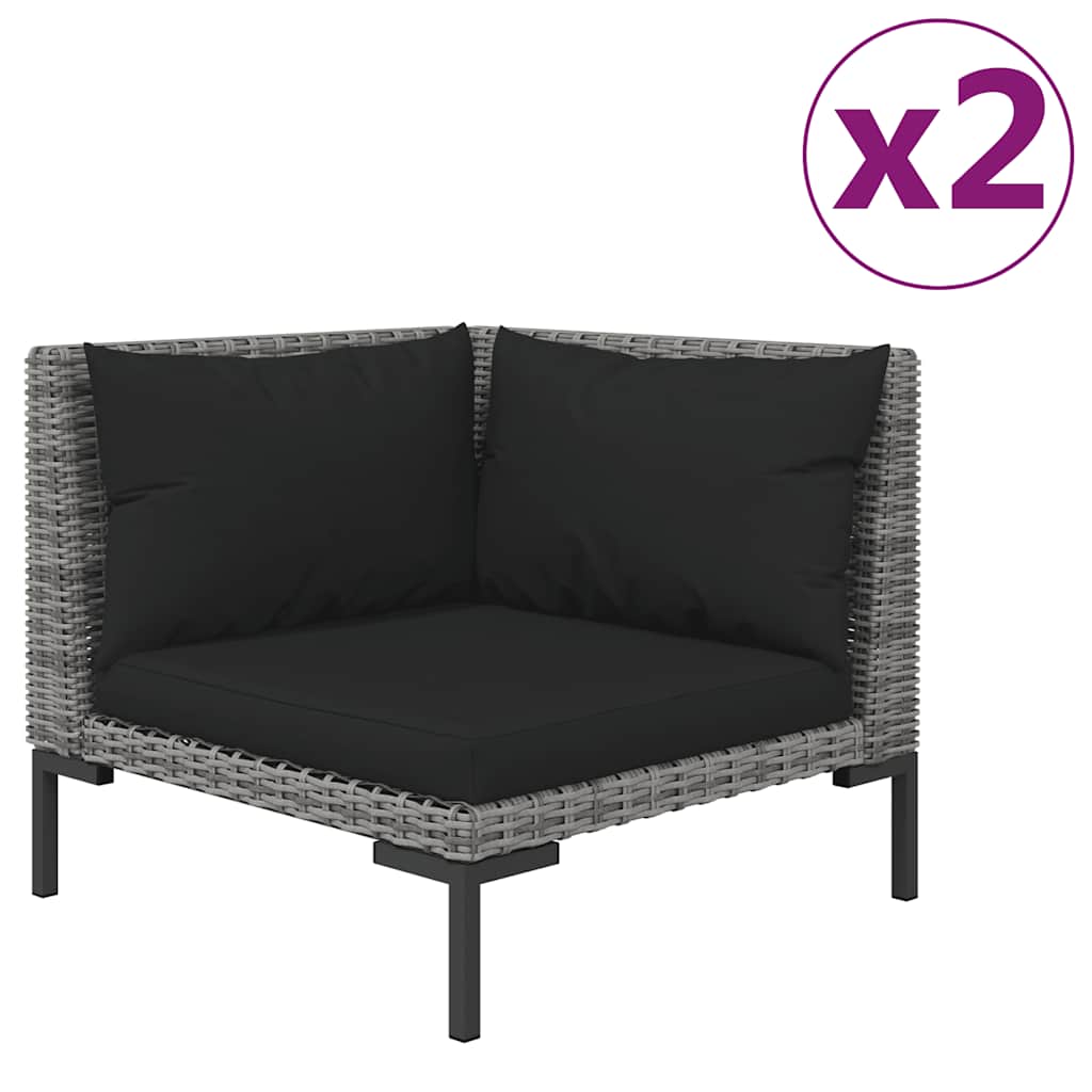 3 Pcs conj. lounge jardim vime PE semicircular cinzento-escuro