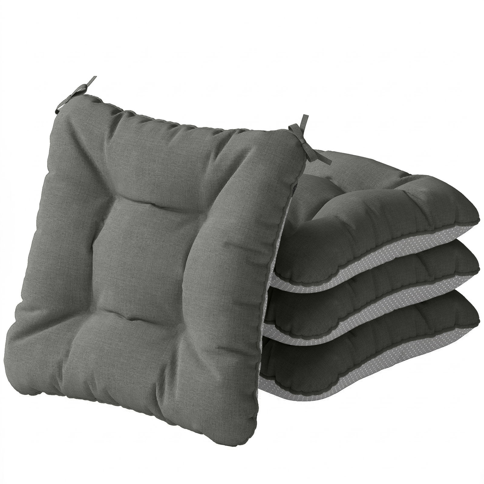 Conjunto de 4 almofadas para cadeiras de jardim com laços e base antiderrapante impermeáveis 39,5x39,5x10 cm cinzento escuro