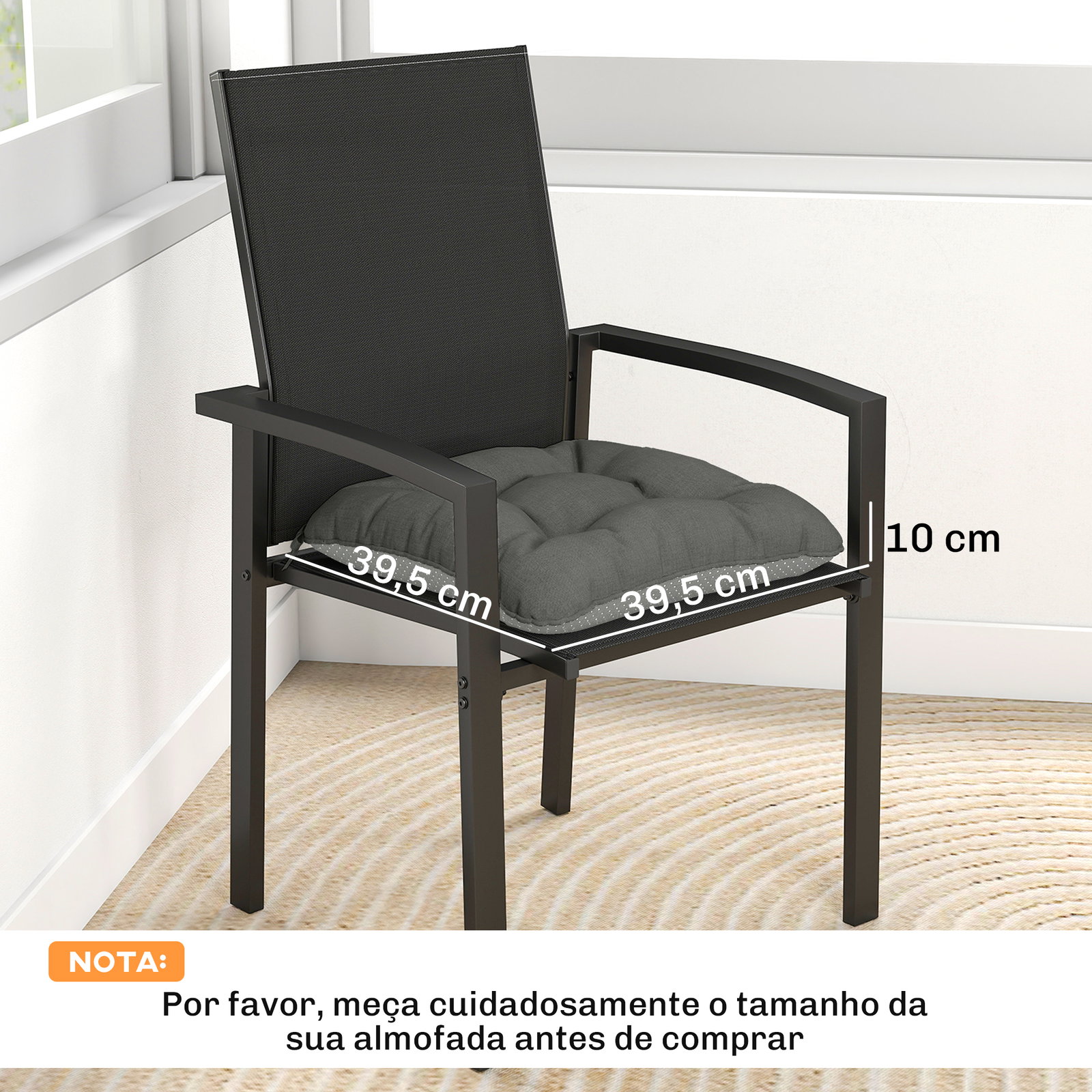 Conjunto de 4 almofadas para cadeiras de jardim com laços e base antiderrapante impermeáveis 39,5x39,5x10 cm cinzento escuro