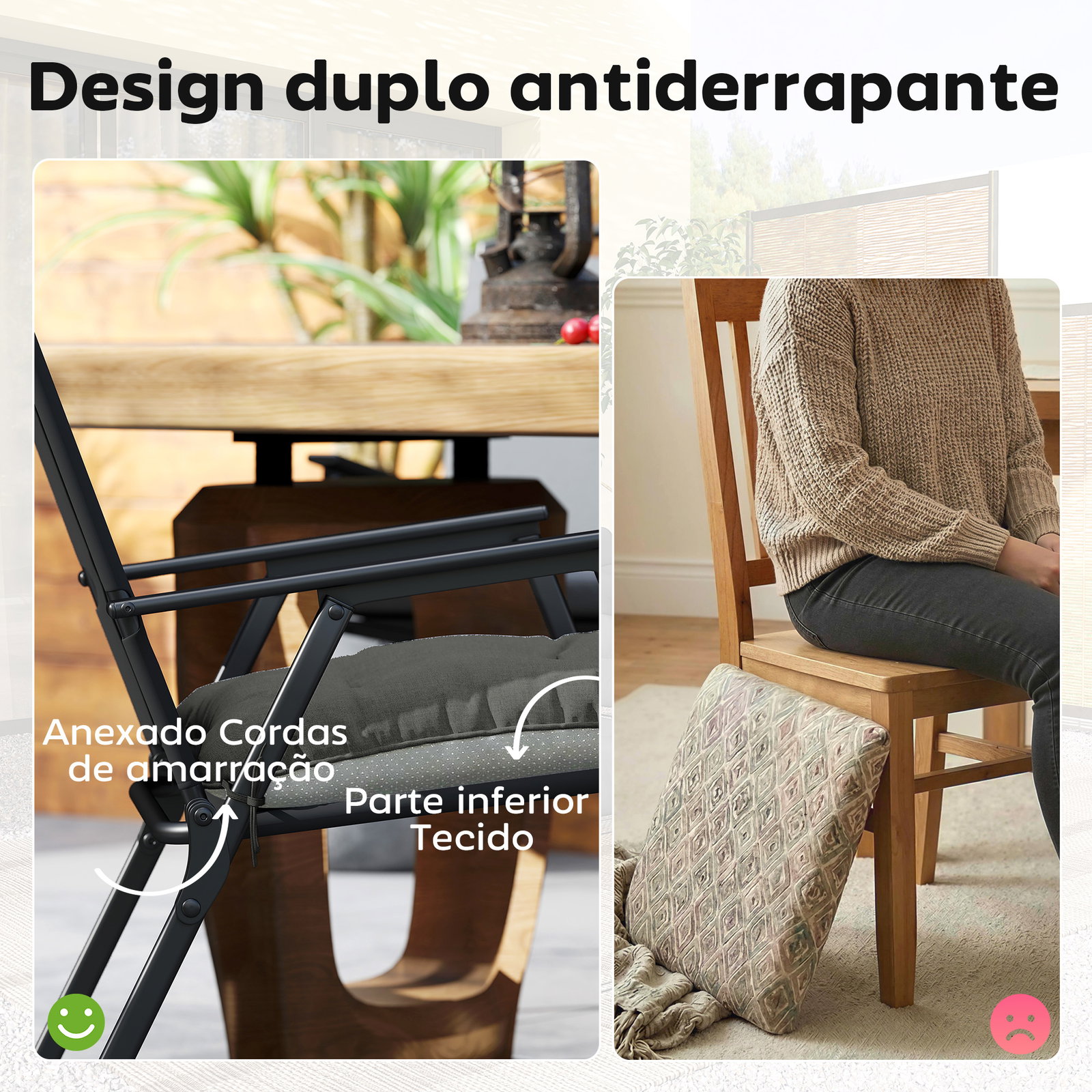 Conjunto de 4 almofadas para cadeiras de jardim com laços e base antiderrapante impermeáveis 39,5x39,5x10 cm cinzento escuro