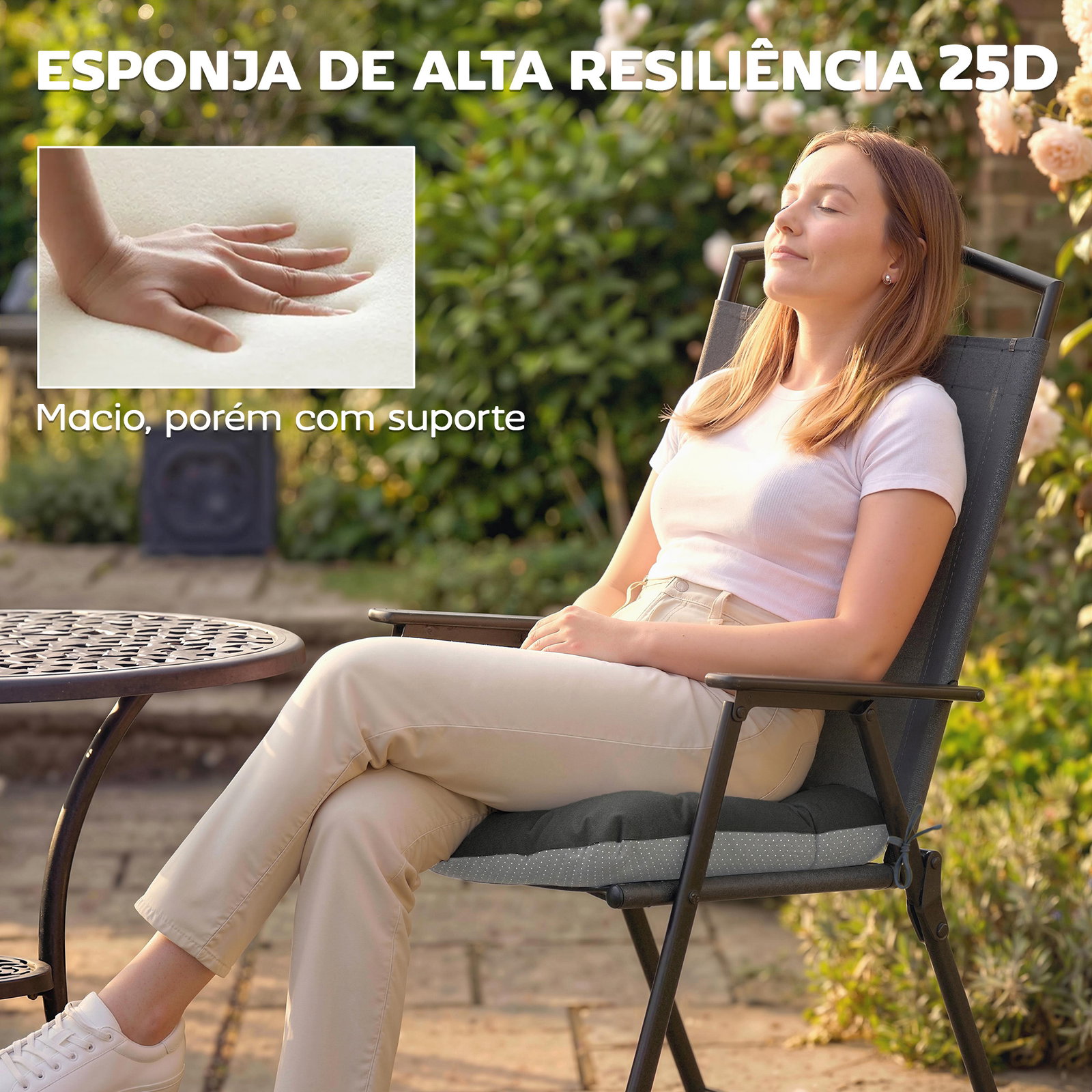 Conjunto de 4 almofadas para cadeiras de jardim com laços e base antiderrapante impermeáveis 39,5x39,5x10 cm cinzento escuro