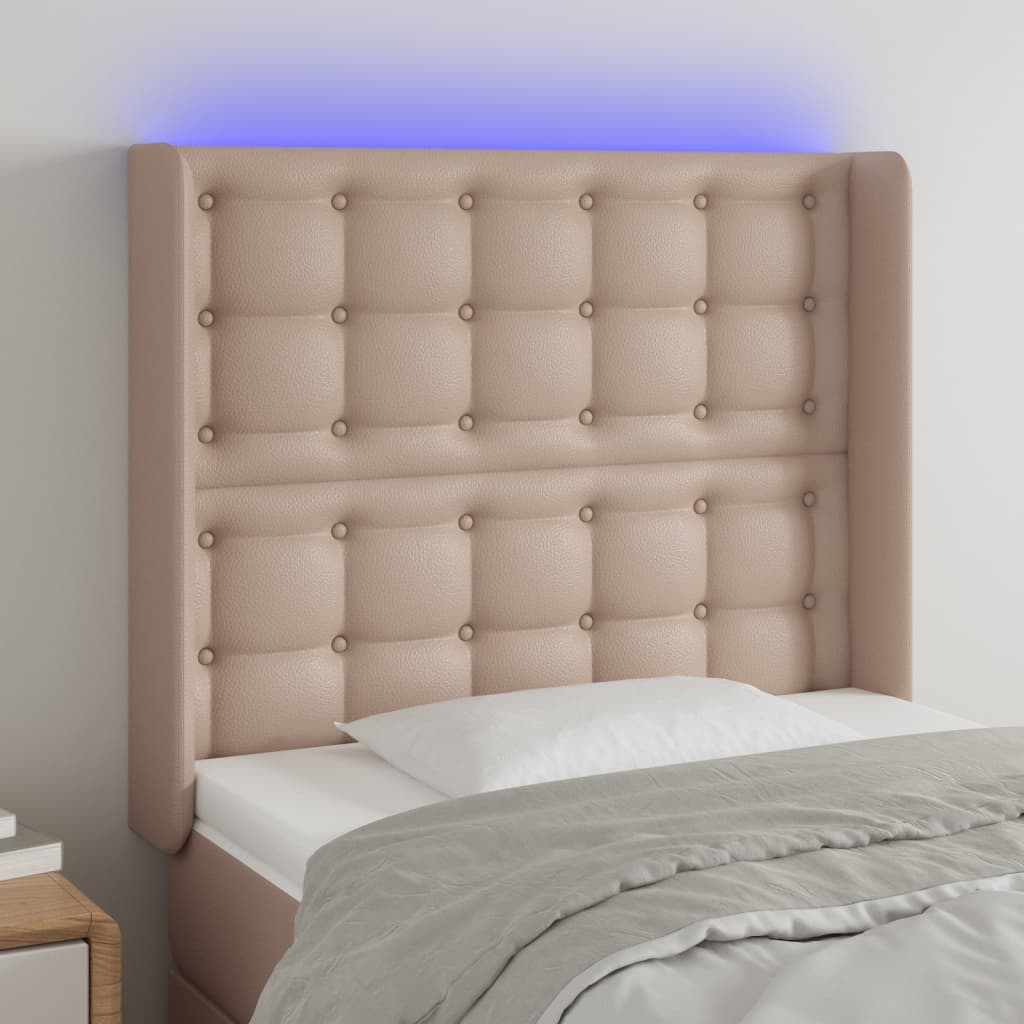 Cabeceira cama c/ LED couro artif. 93x16x118/128 cm cappuccino