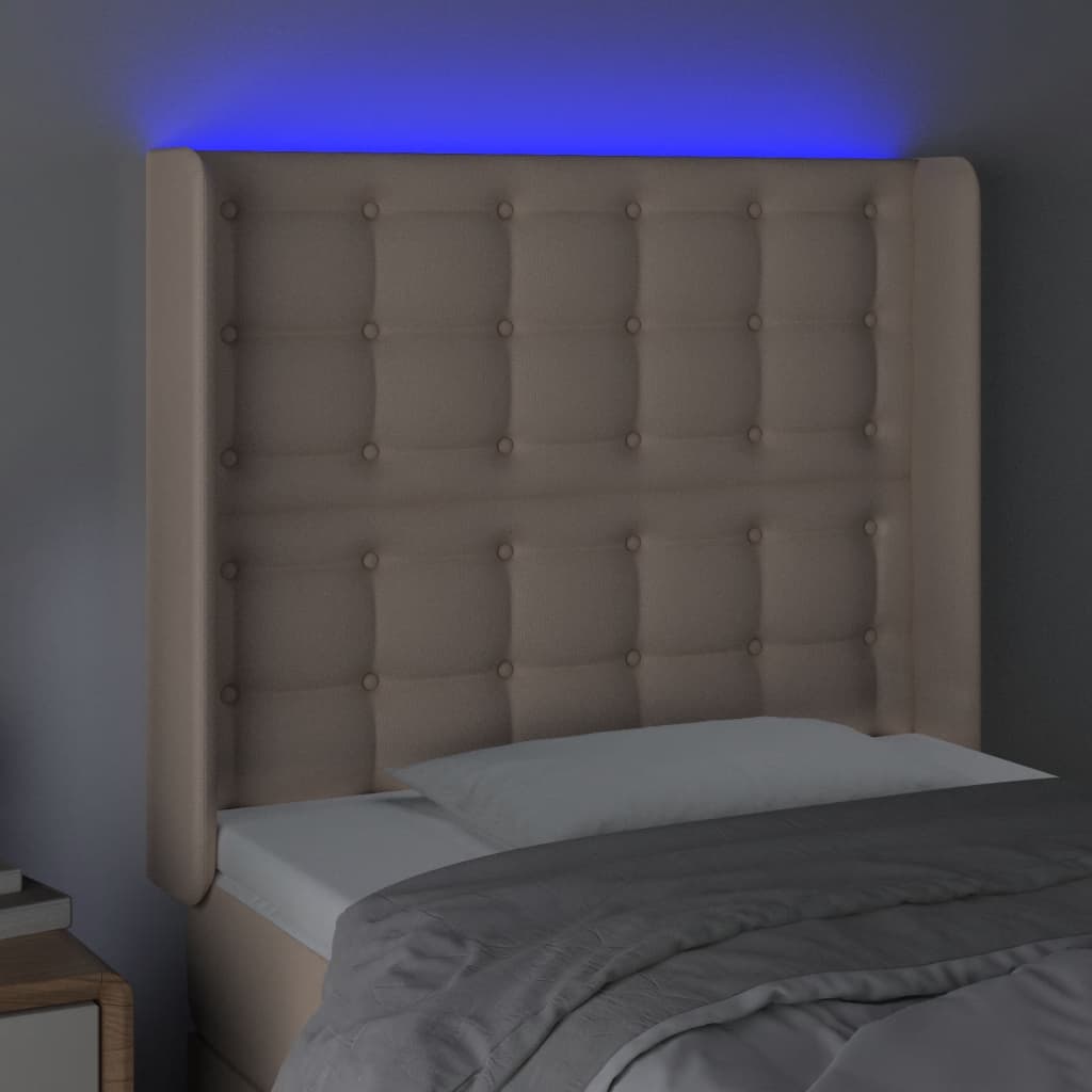 Cabeceira cama c/ LED couro artif. 93x16x118/128 cm cappuccino