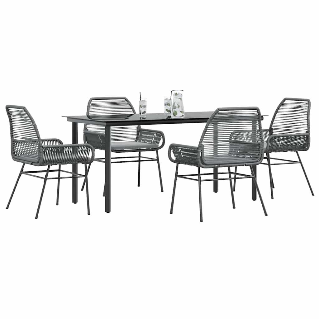 Conjunto jantar jardim 5 peças almofadas vidro vime cinzento PE
