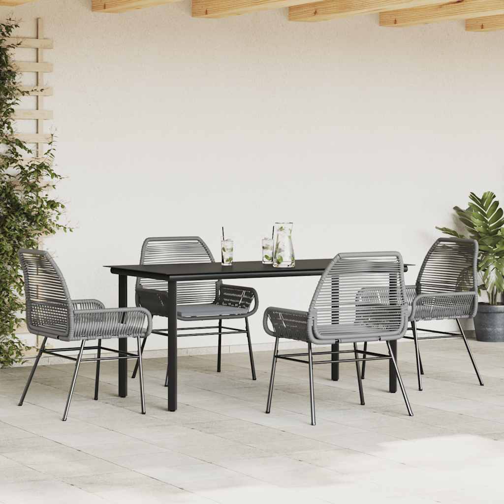 Conjunto jantar jardim 5 peças almofadas vidro vime cinzento PE