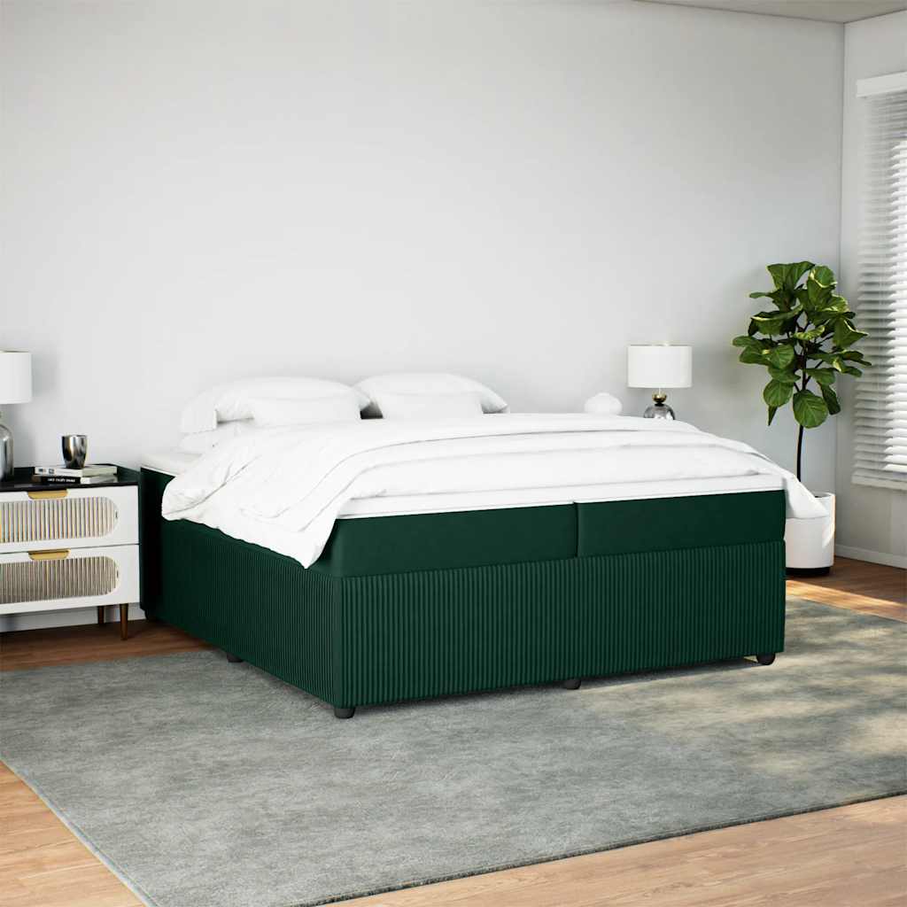 Cama com molas/colchão 200x200 cm veludo verde-escuro