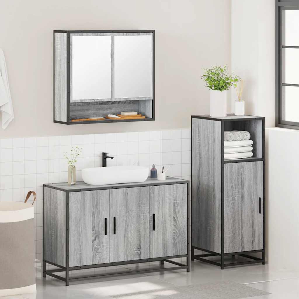 3 Pcs conjunto móveis casa de banho madeira proc. cinza sonoma