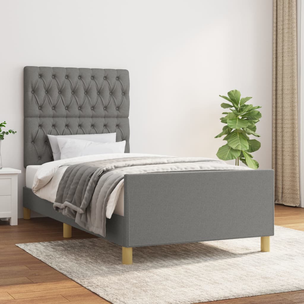 Estrutura de cama sem colchão 90x200 cm tecido cinzento-escuro