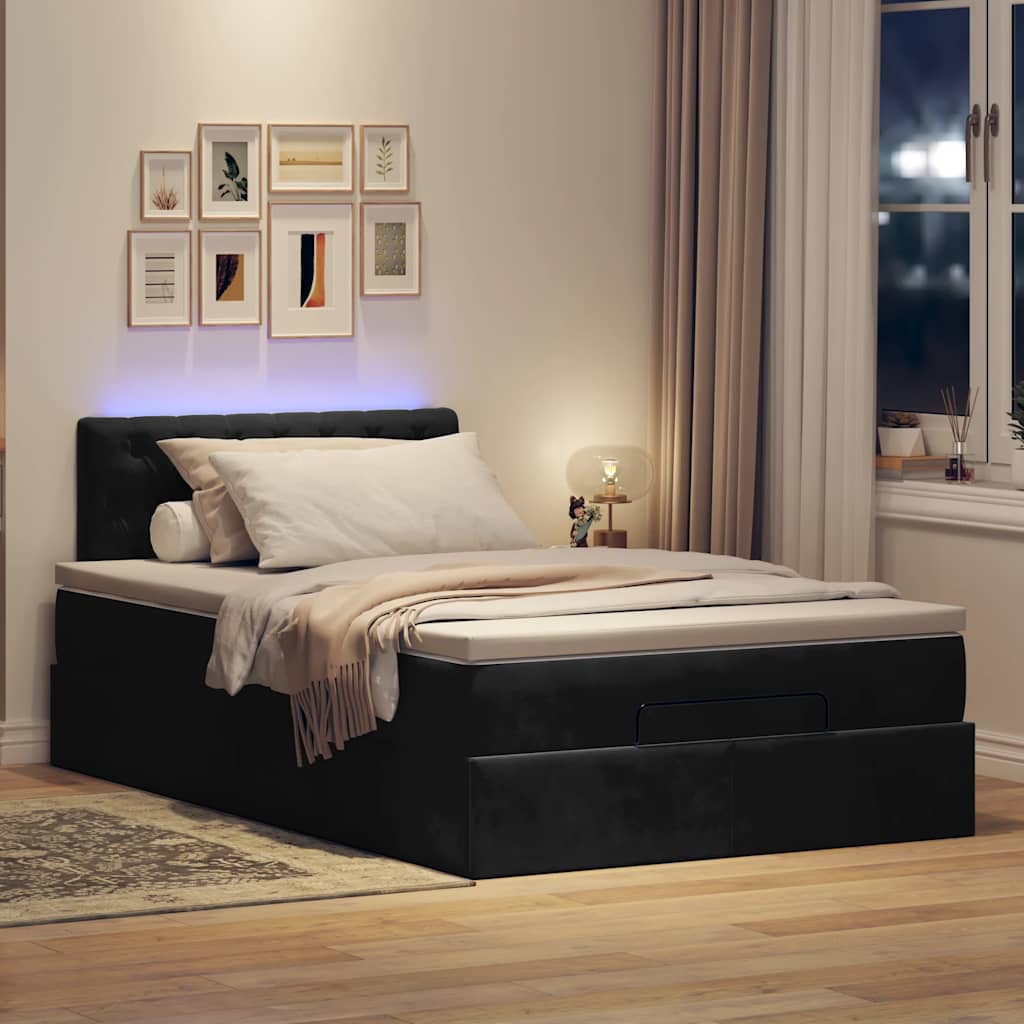 Cama otomana com colchão & leds 120x190cm veludo preto