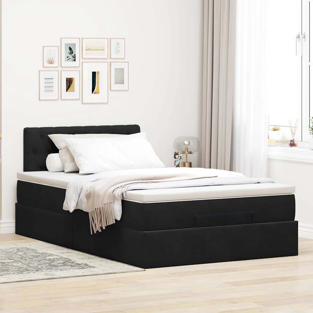 Cama otomana com colchão & leds 120x190cm veludo preto