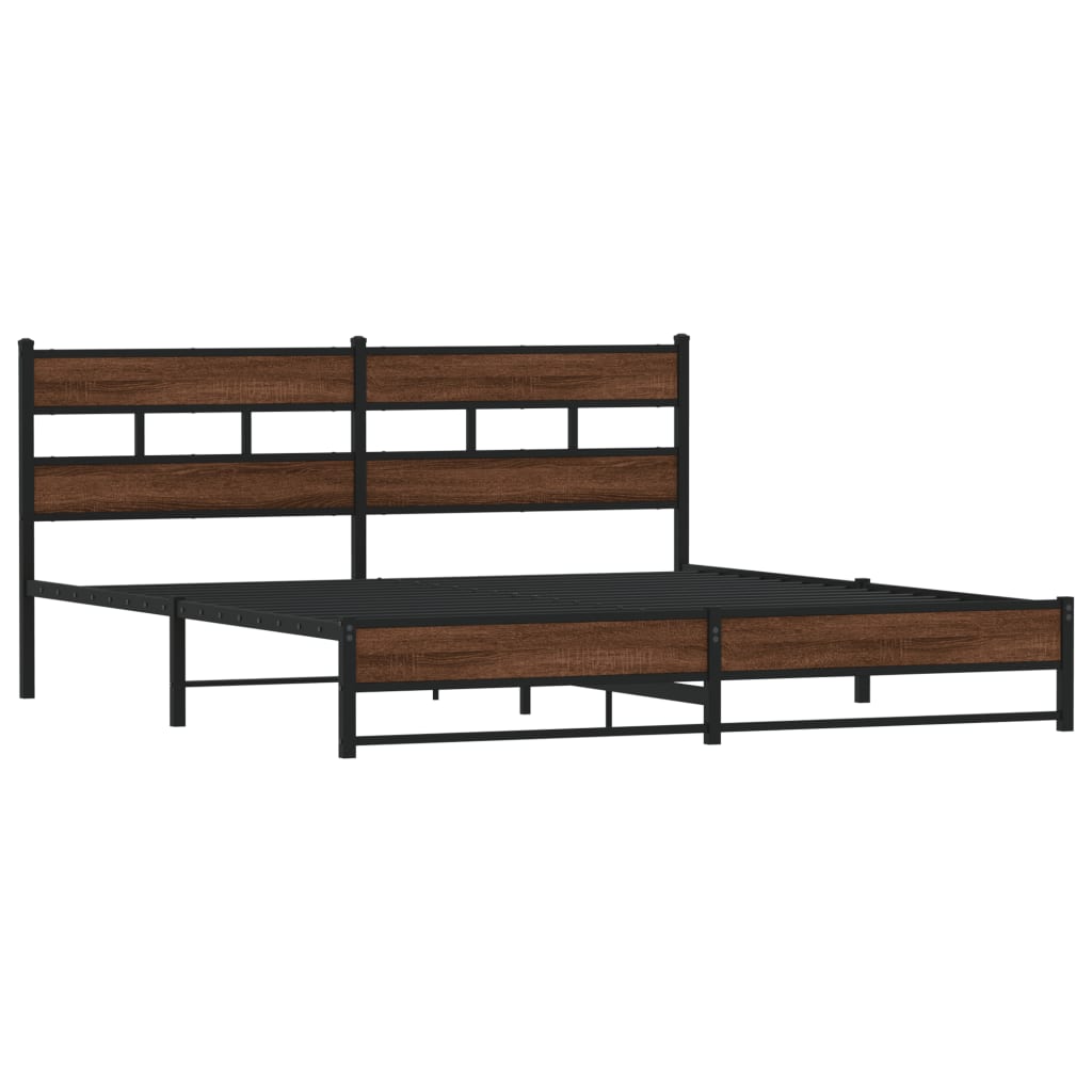 Estrutura cama sem colchão 193x203 cm metal carvalho castanho