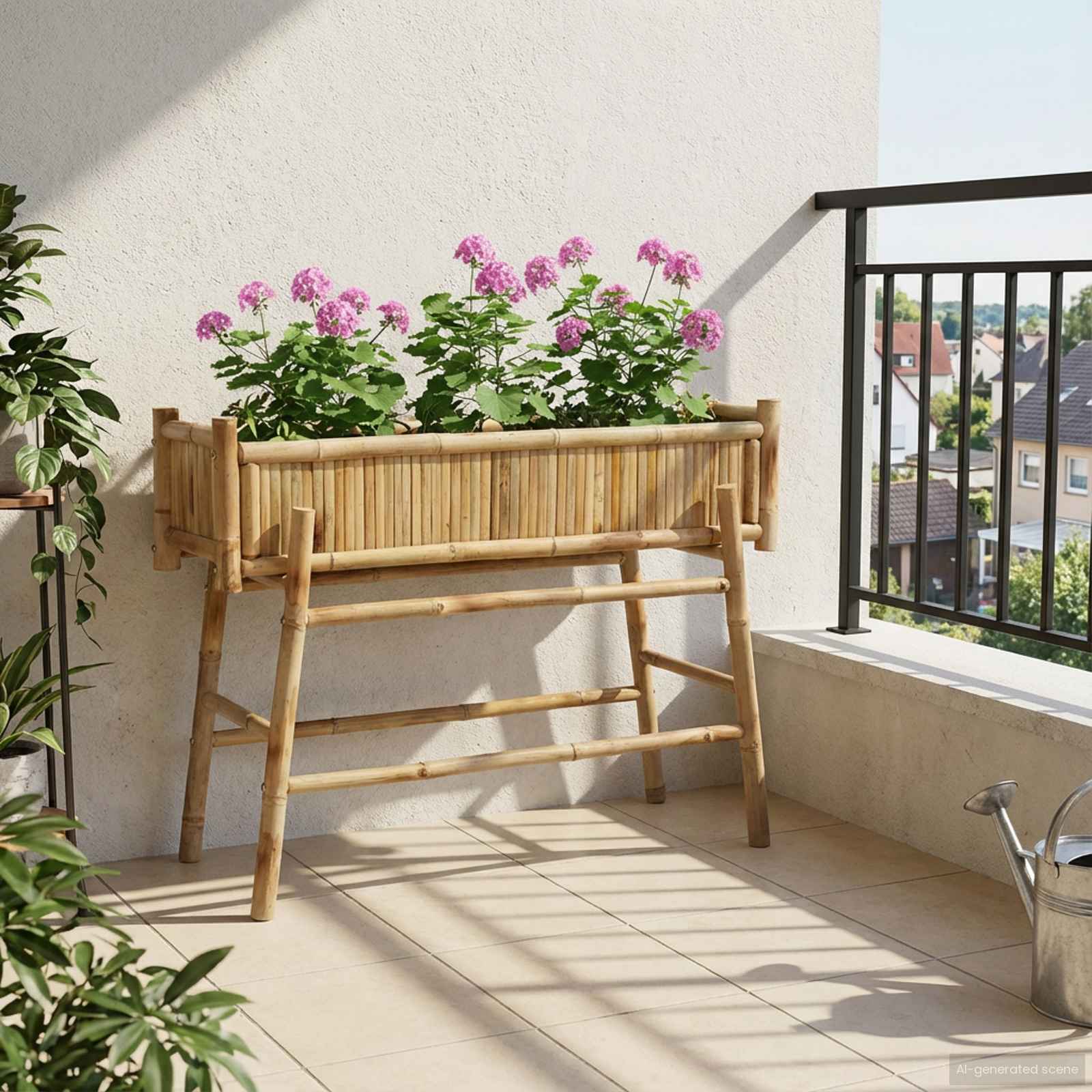 Jardineira com suporte natural 100 x 38 x 74 cm bambu