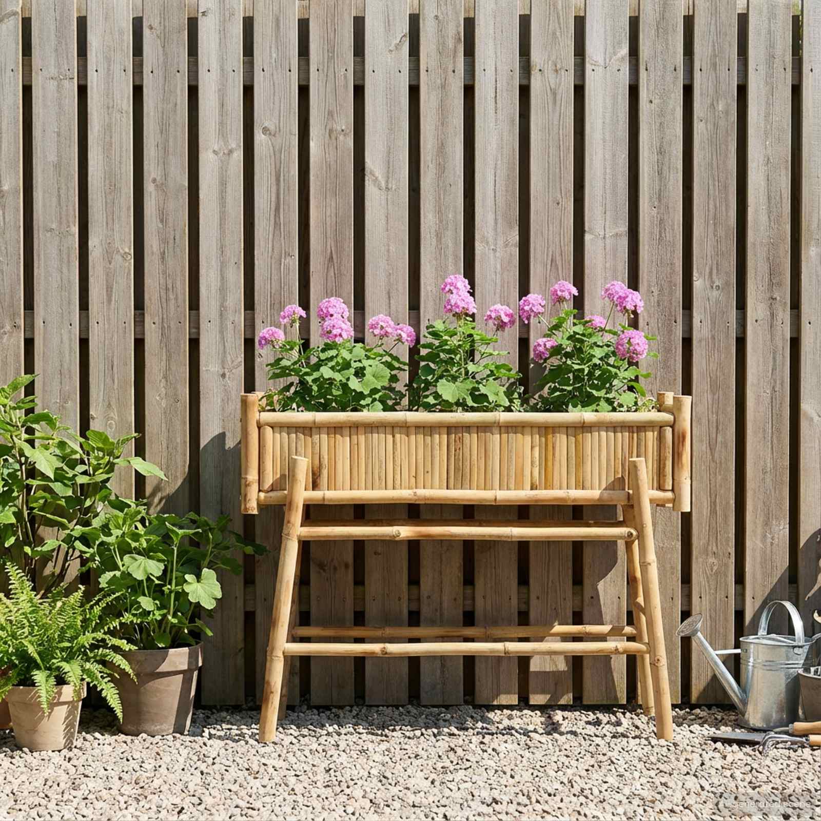 Jardineira com suporte natural 100 x 38 x 74 cm bambu