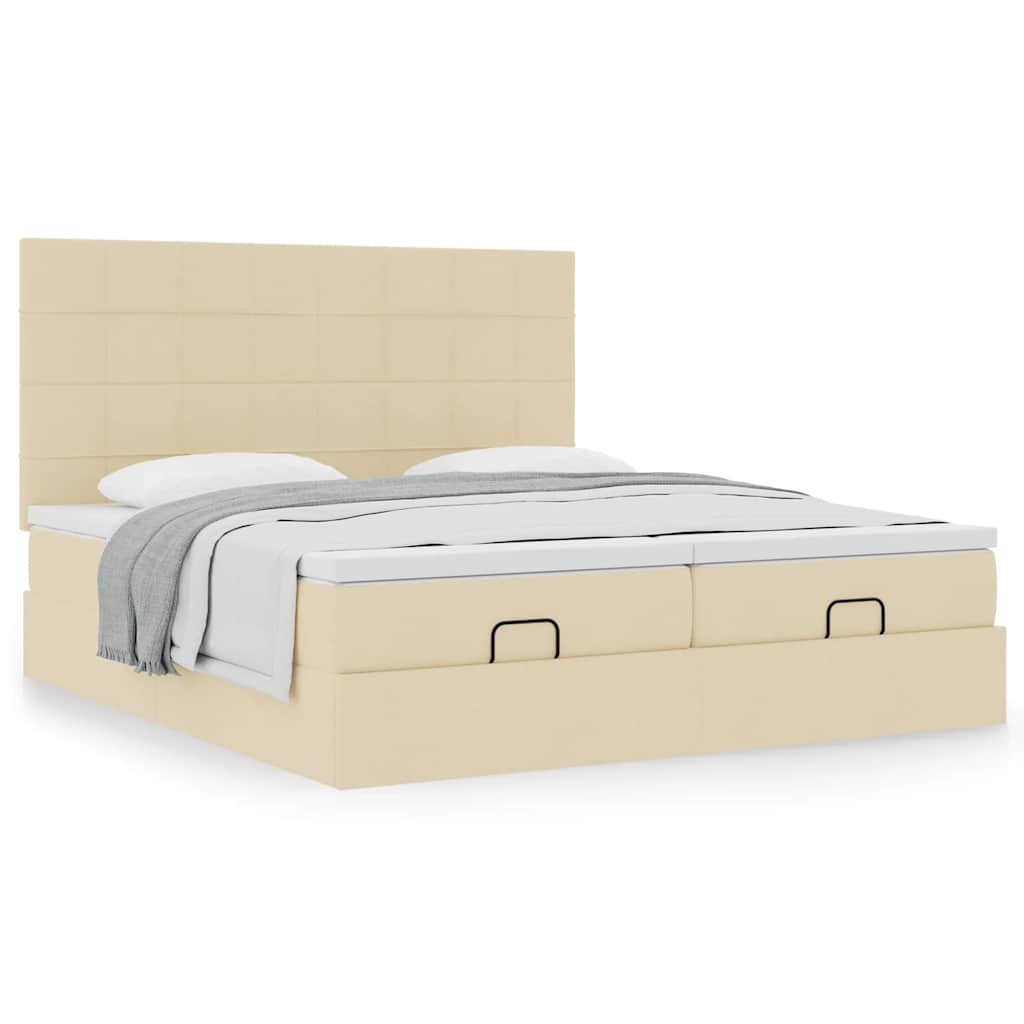 Estrutura de cama otomana com colchões tecido creme 180x200cm