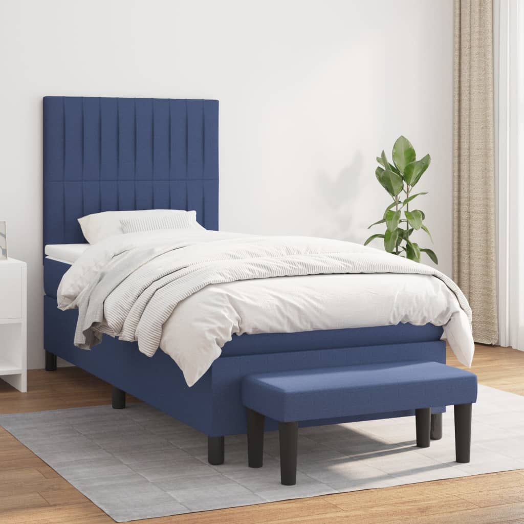 Cama com molas/colchão 80x200 cm tecido azul