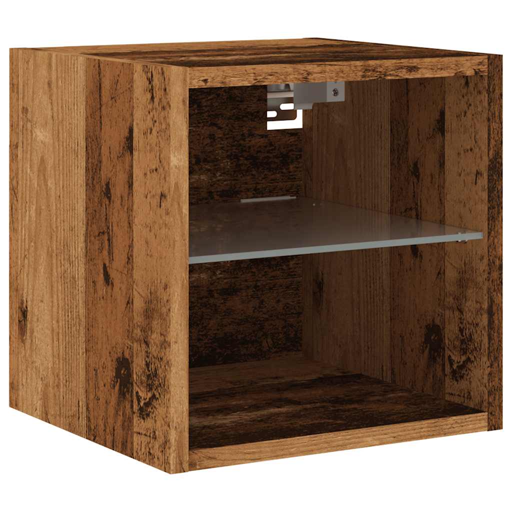 Móvel de parede para TV luzes LED 30x28,5x30cm madeira velha