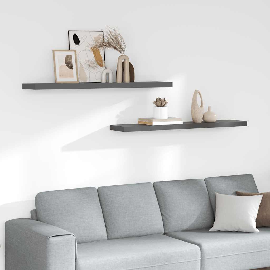Prateleiras de parede suspensas 2 pcs 120x23,5x3,8cm MDF cinza