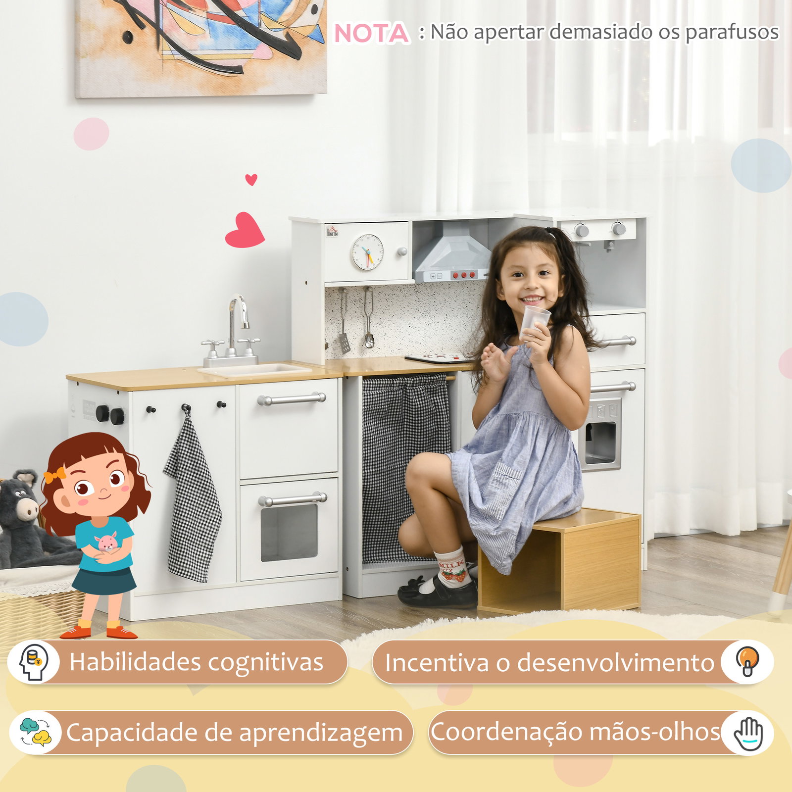 Cozinha infantil de madeira cozinha para crianças acima de 3 anos com luz sons máquina de café frigorífico lavatório branca