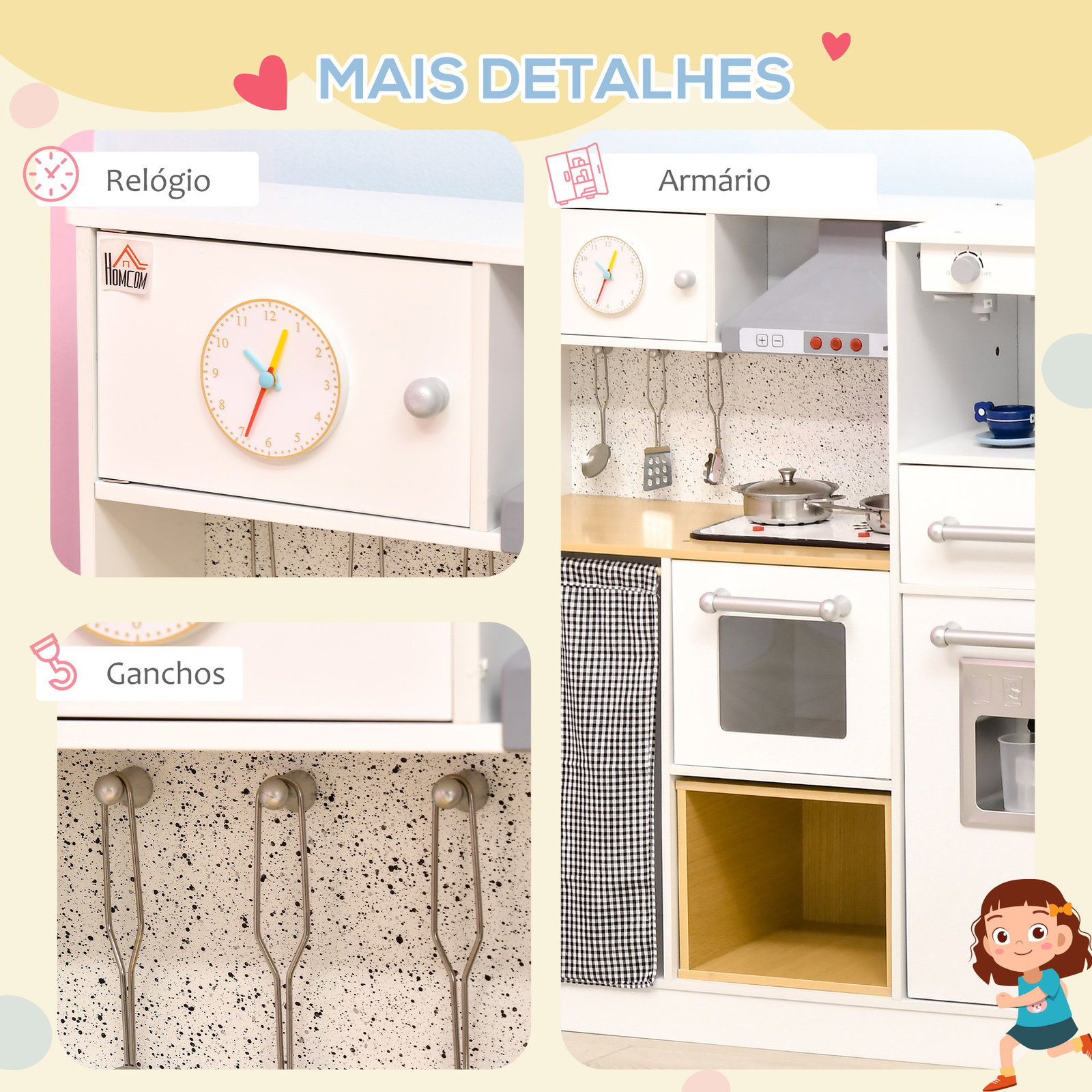 Cozinha infantil de madeira cozinha para crianças acima de 3 anos com luz sons máquina de café frigorífico lavatório branca
