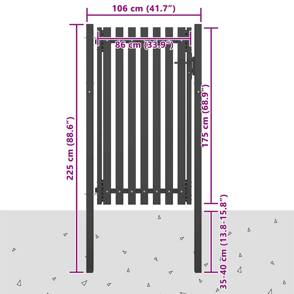 Portão de cerca para jardim 1x2,25 m aço antracite