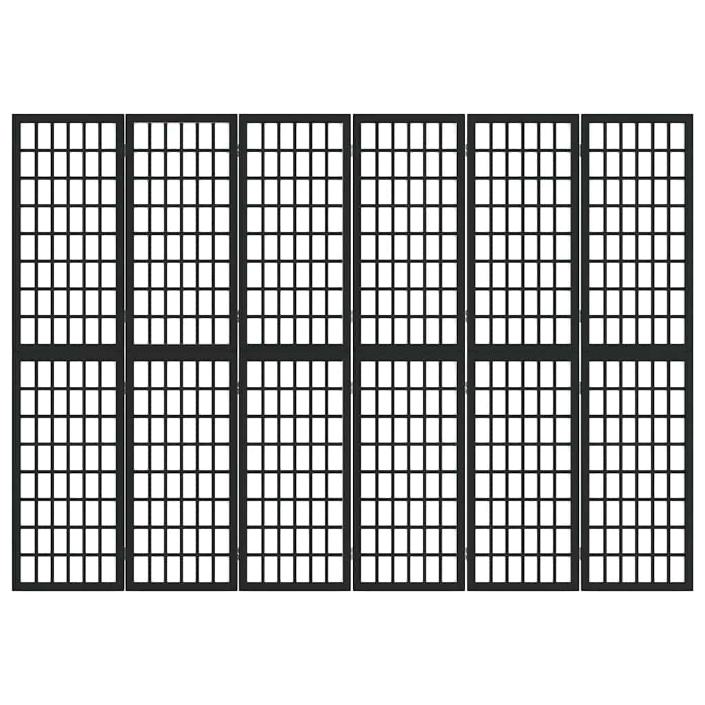 Biombo dobrável com 6 painéis estilo japonês 240x170 cm preto