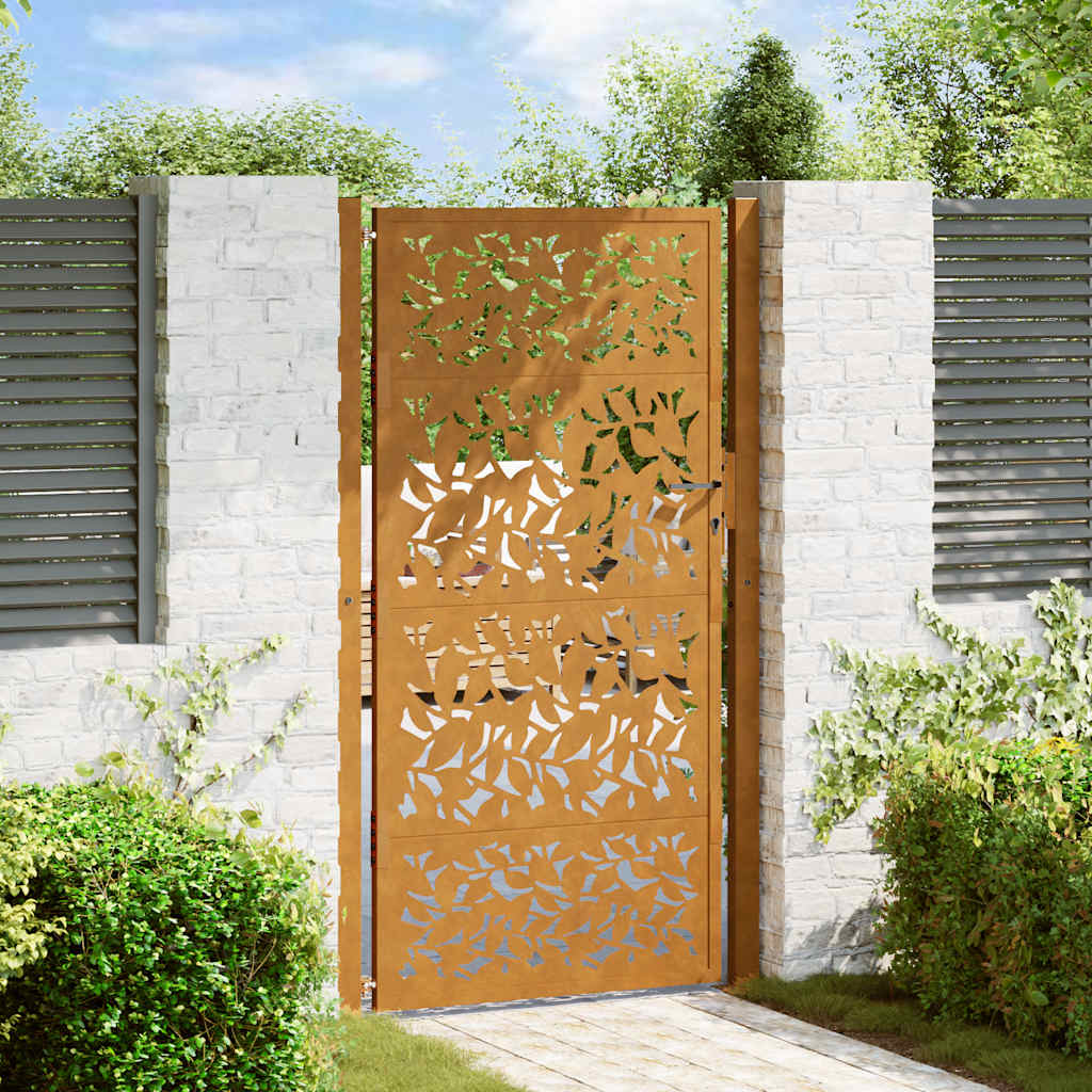 Portão de jardim 100x175 cm com design de folha de aço resistente às intempéries