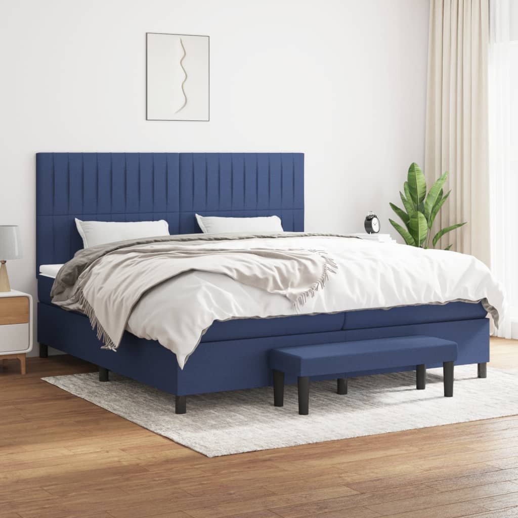 Cama com molas/colchão 200x200 cm tecido azul