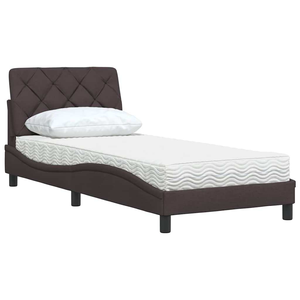 Cama com colchão 90x200 cm tecido castanho-escuro