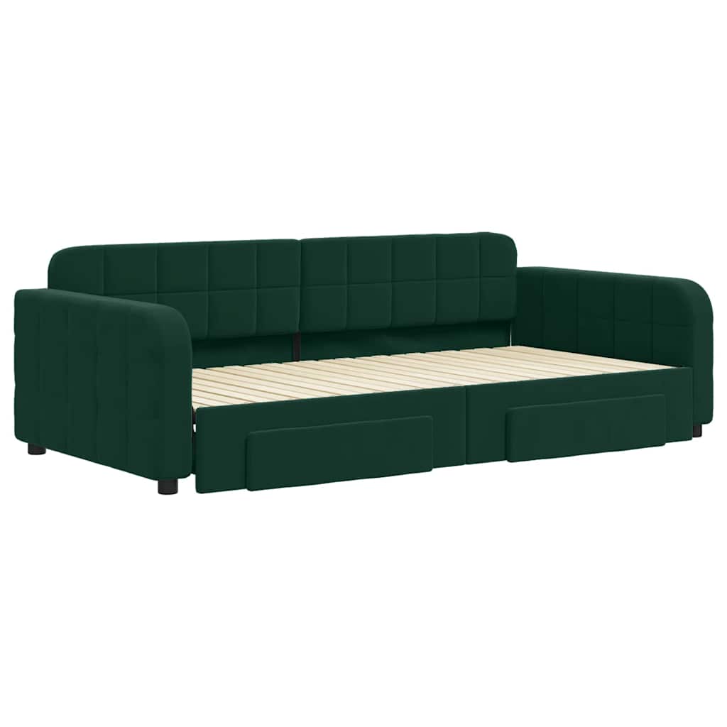 Sofá-cama c/ gavetão e gavetas 100x200 cm veludo verde-escuro