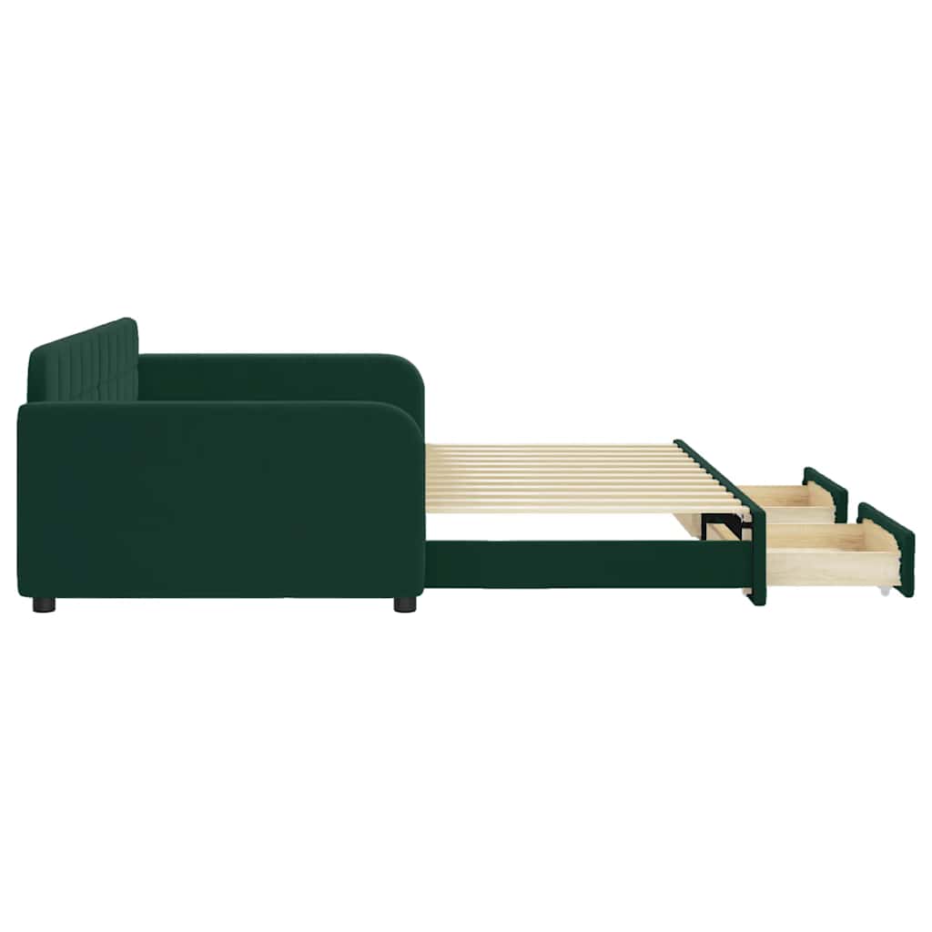 Sofá-cama c/ gavetão e gavetas 100x200 cm veludo verde-escuro
