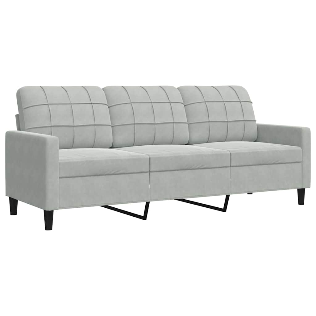 3 Pcs conjunto de sofás com almofadões veludo cinzento-claro