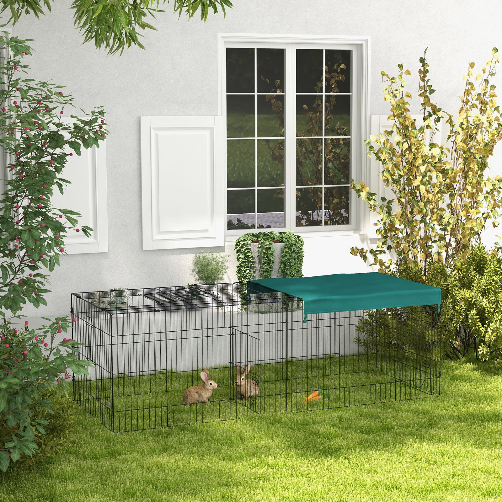 Gaiola para animais pequenos gaiola para roedores de aço com porta e toldo para coelhos chinchilas galinhas 220x85x70 cm verde