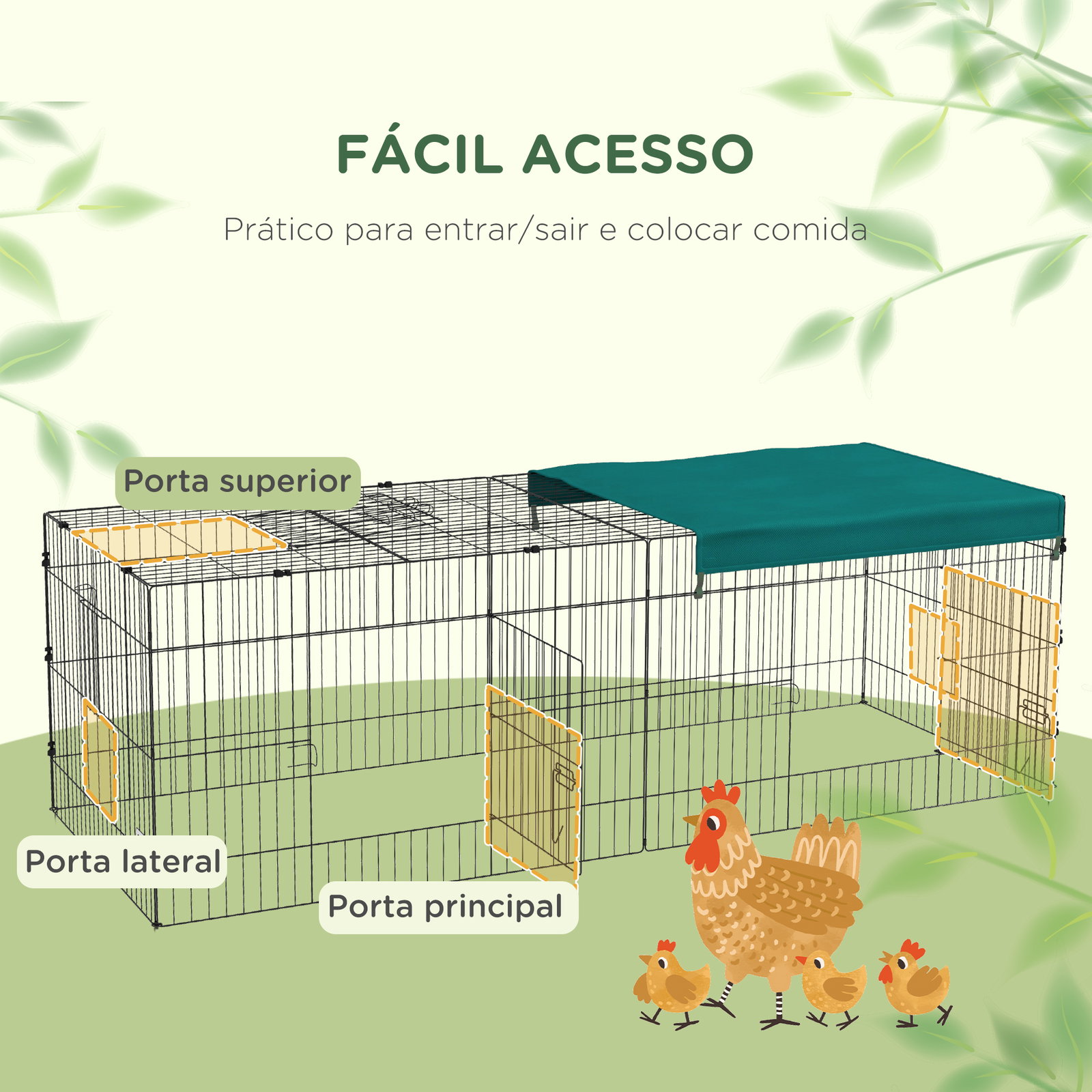 Gaiola para animais pequenos gaiola para roedores de aço com porta e toldo para coelhos chinchilas galinhas 220x85x70 cm verde
