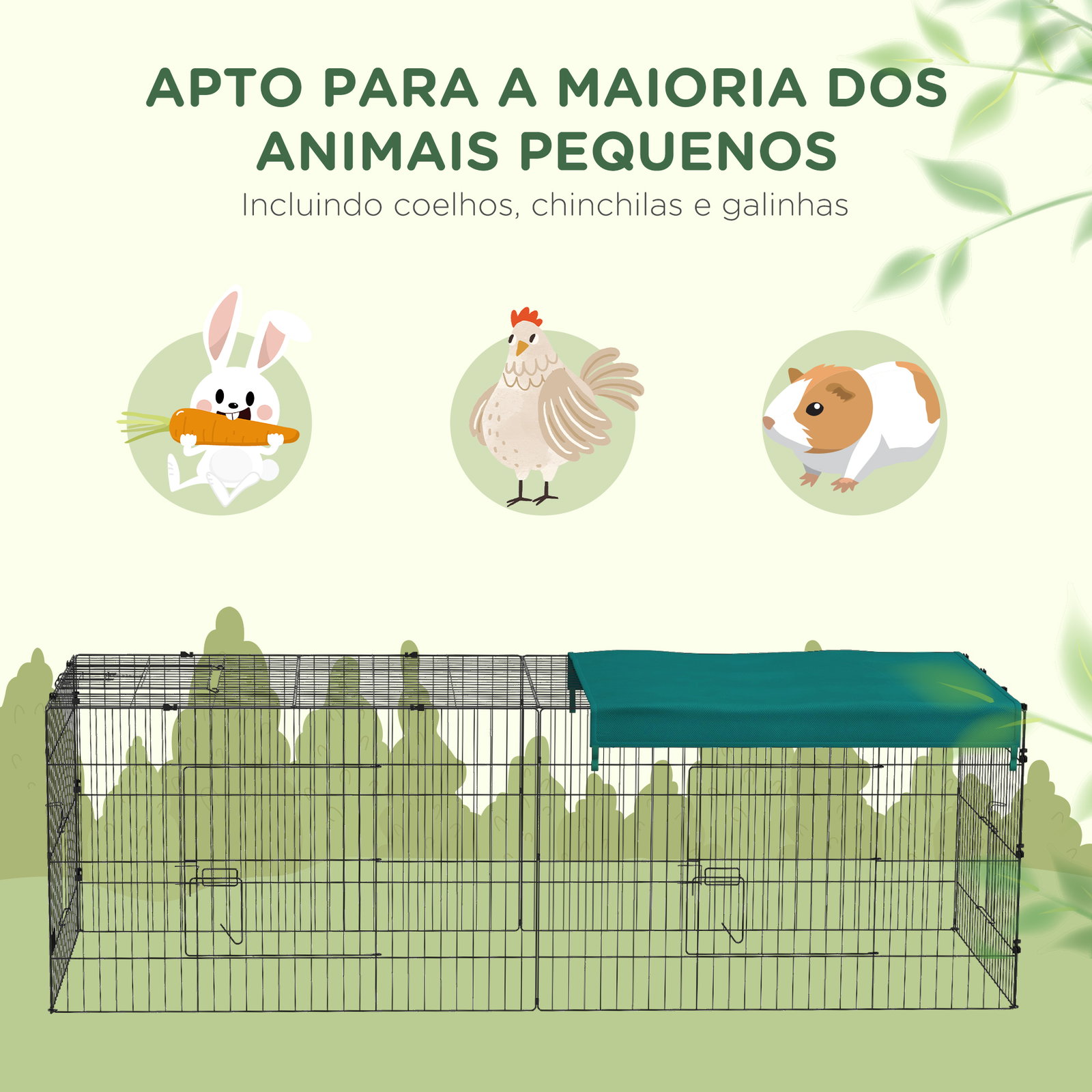 Gaiola para animais pequenos gaiola para roedores de aço com porta e toldo para coelhos chinchilas galinhas 220x85x70 cm verde