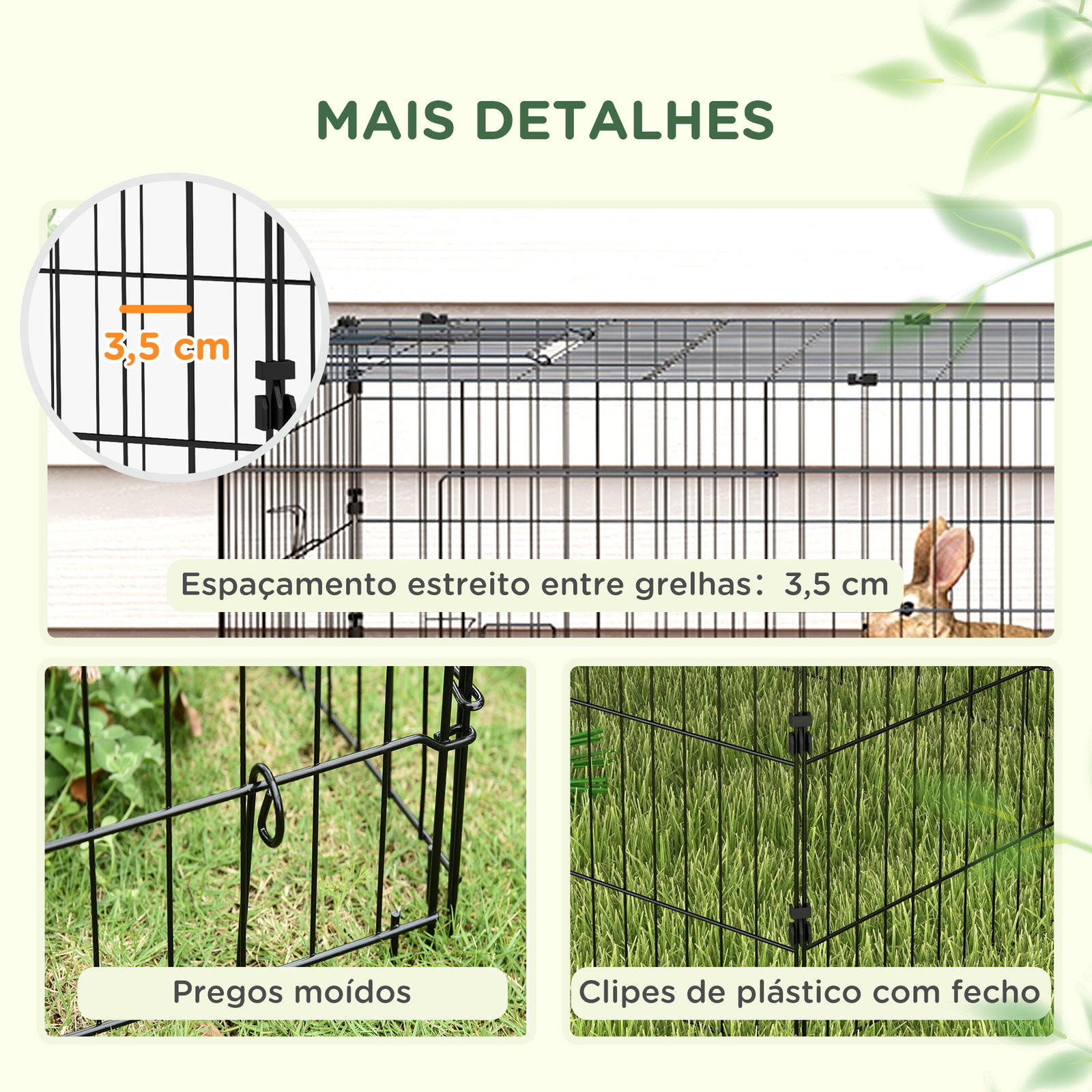 Gaiola para animais pequenos gaiola para roedores de aço com porta e toldo para coelhos chinchilas galinhas 220x85x70 cm verde
