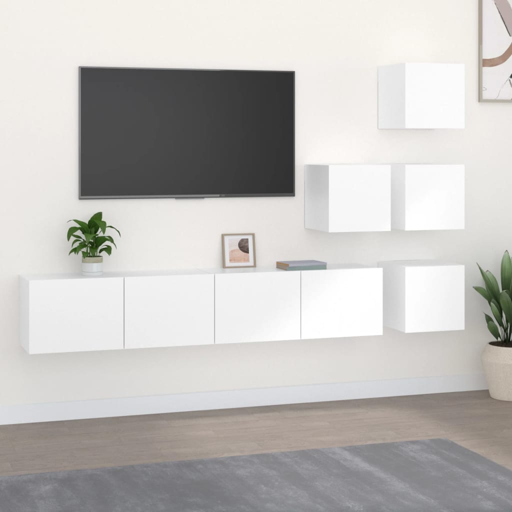 Móvel p/ TV de montagem na parede madeira processada branco