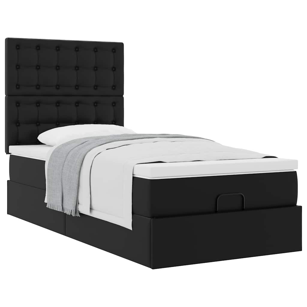 Cama otomana com colchão 100x200 cm couro artificial preto