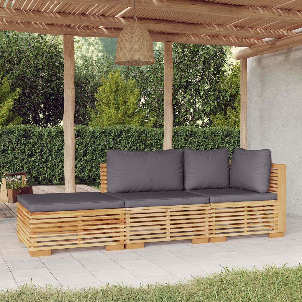 3 Pcs conjunto lounge jardim c/ almofadões madeira teca maciça