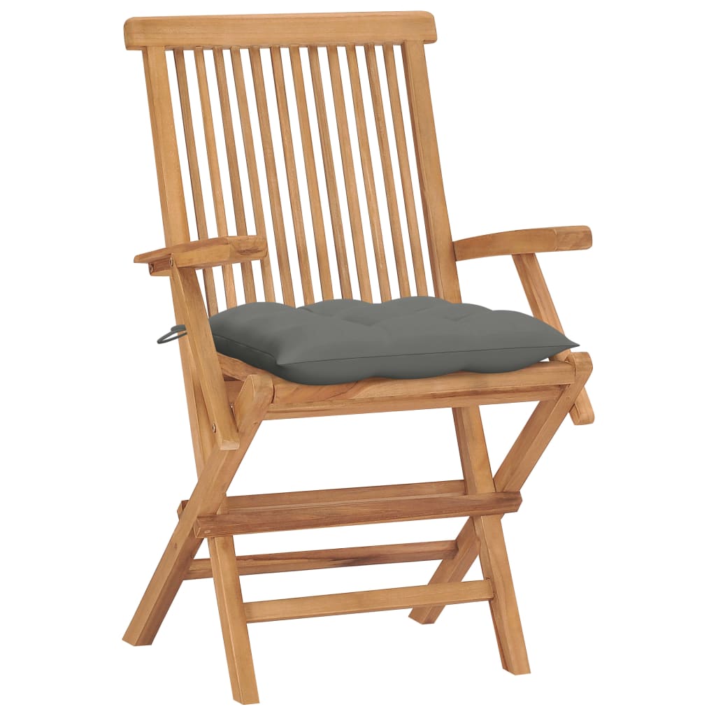Cadeiras de jardim c/ almofadões cinzentos 4 pcs teca maciça