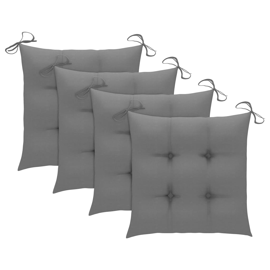 Cadeiras de jardim c/ almofadões cinzentos 4 pcs teca maciça