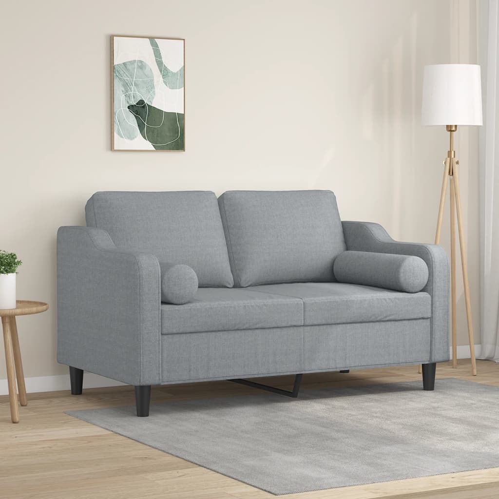 Sofá 2 lugares + almofadas decorativas 120cm tecido cinza-claro
