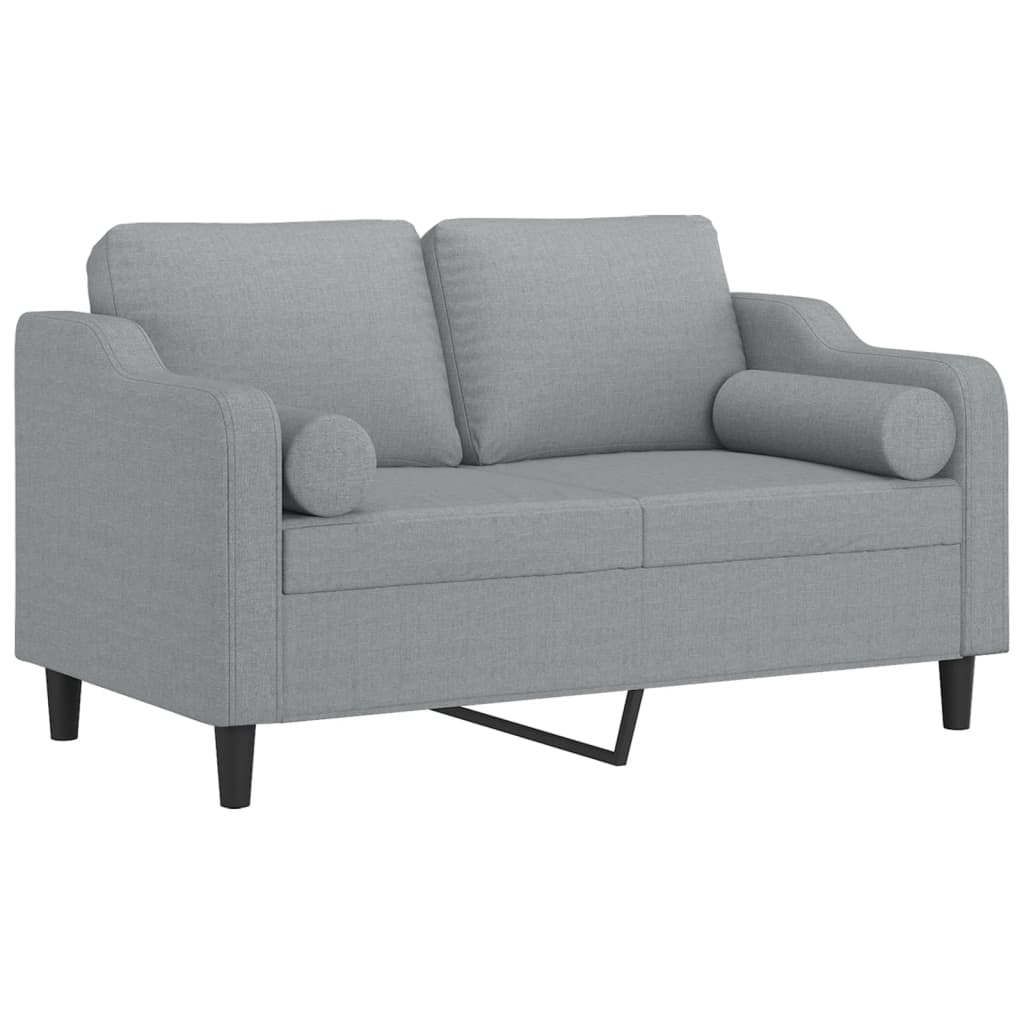 Sofá 2 lugares + almofadas decorativas 120cm tecido cinza-claro
