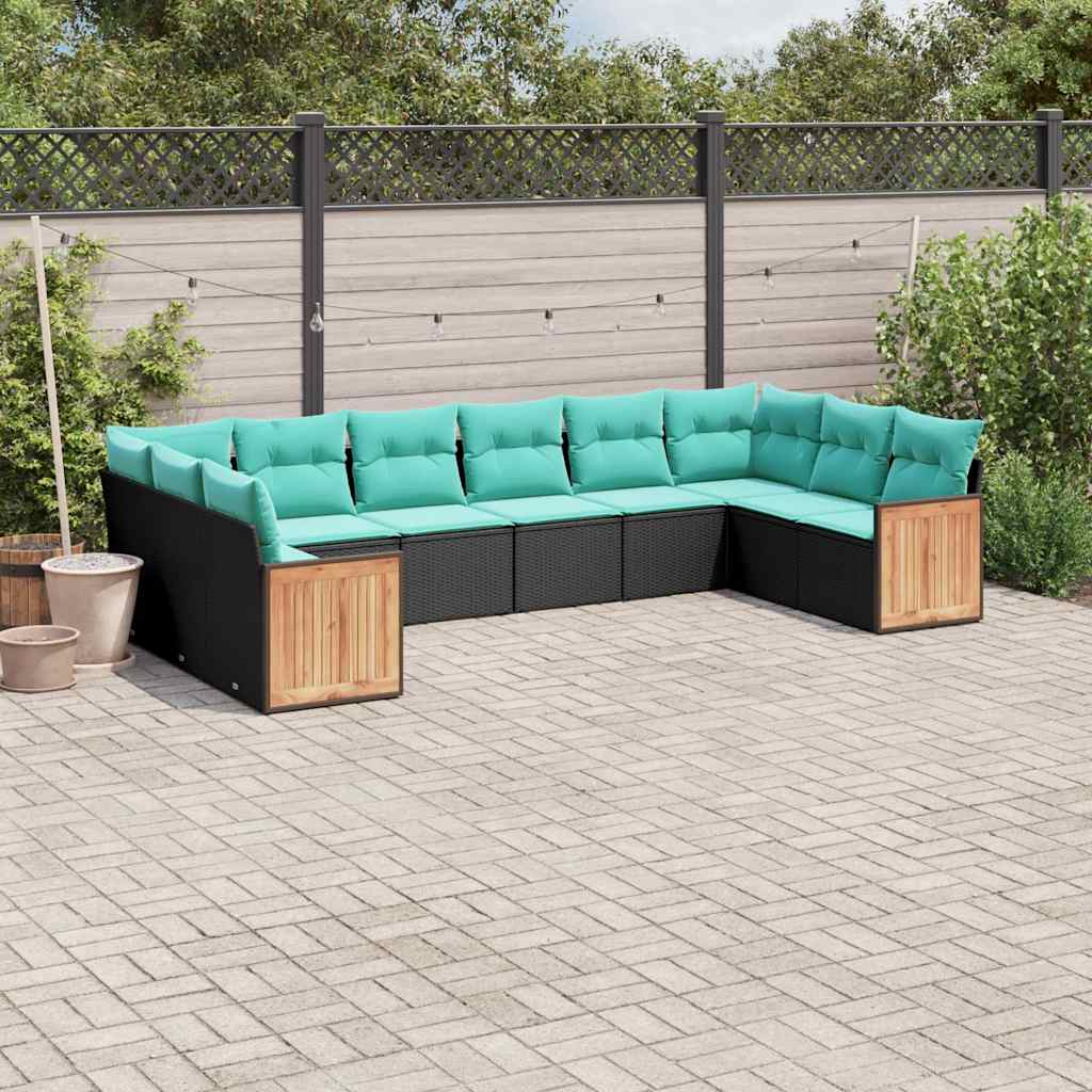 Conjunto de sofá de jardim com 10 peças e almofadas em rattan sintético preto