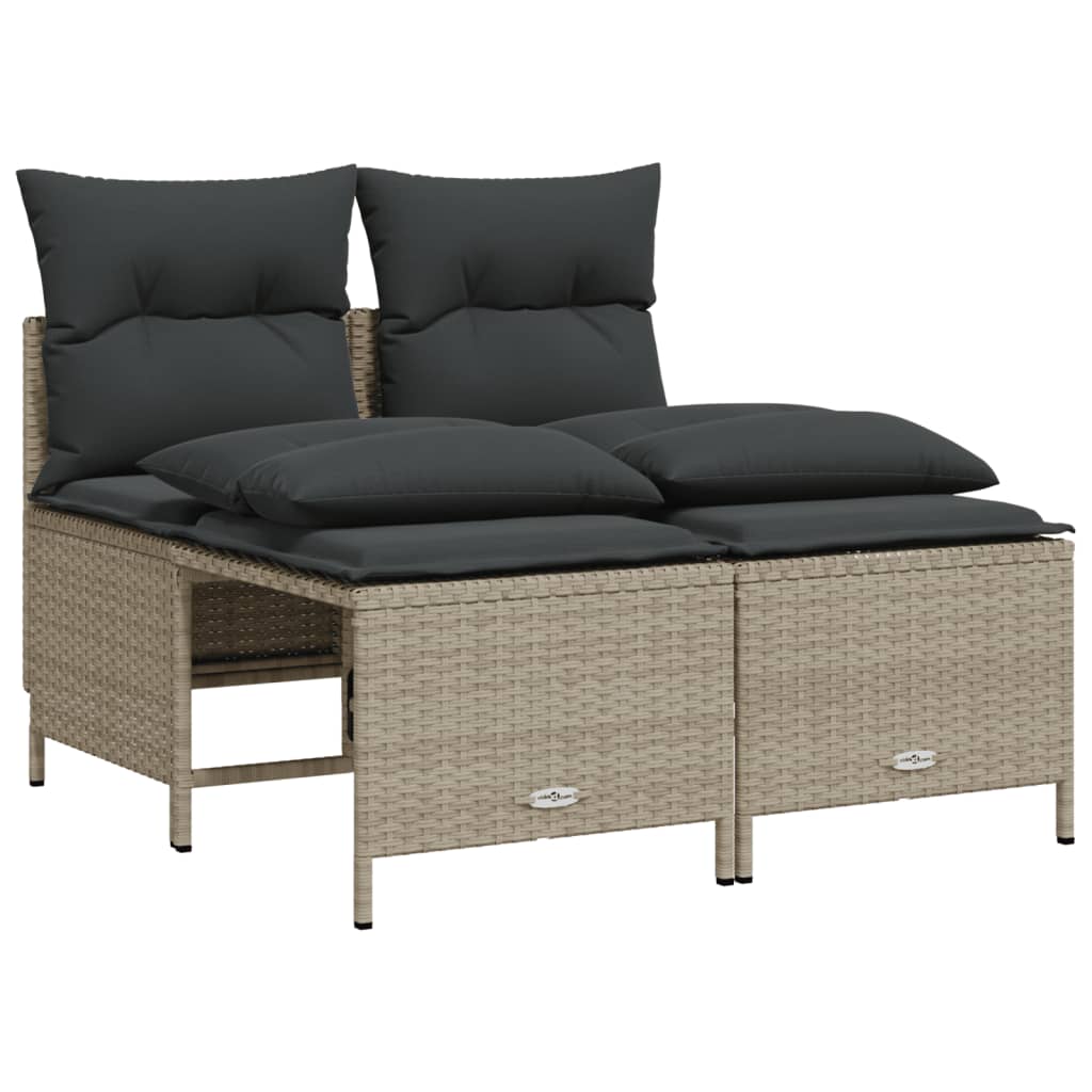 5 Pcs conj. sofás jardim c/ almofadões vime PE cinzento-claro