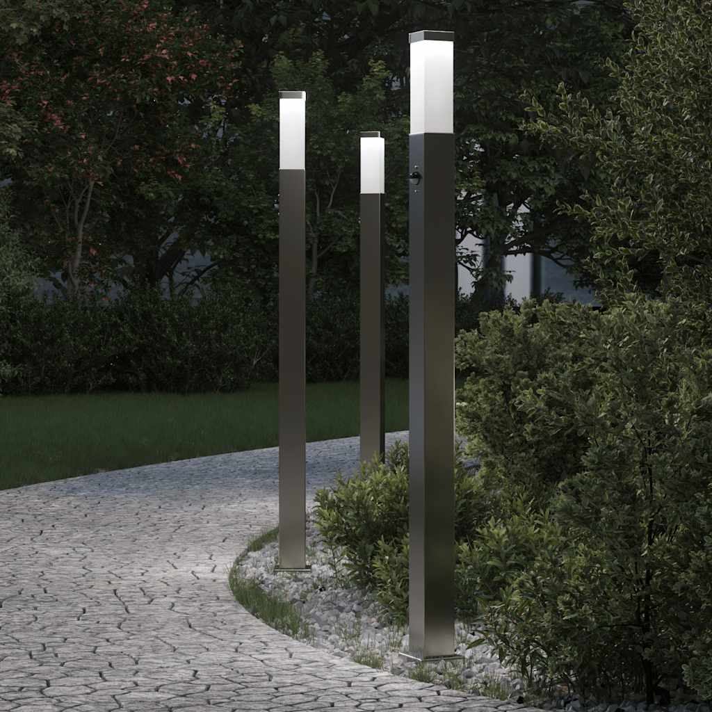 Luminárias de balizamento com sensor, 3 unidades, 110 cm, aço inoxidável, IP44