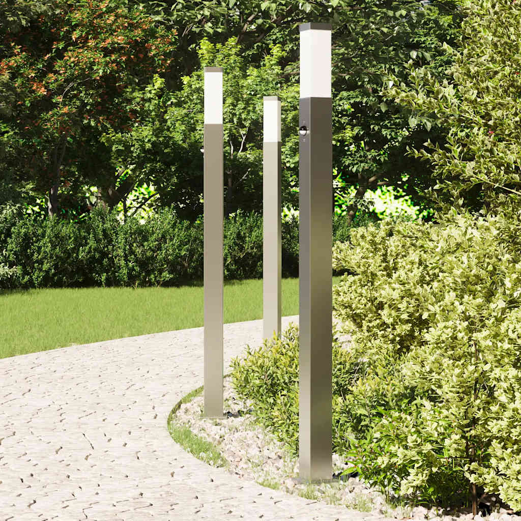 Luminárias de balizamento com sensor, 3 unidades, 110 cm, aço inoxidável, IP44